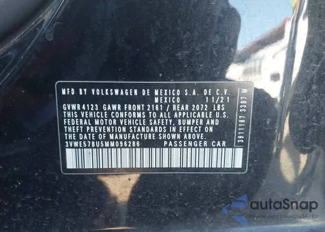 2021 Volkswagen Jetta 1.4T Sel из США, поврежденный, VIN 3VWE57BU5MM096286